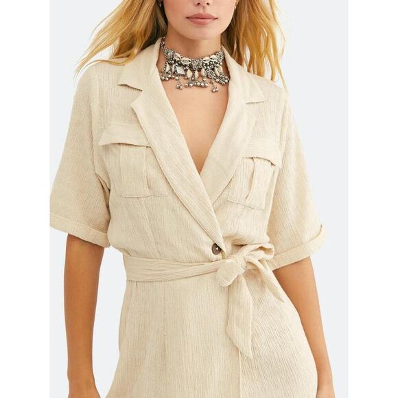 Free People Clementine Linen Blend Mini Dress Coastal Cowgirl Boho Chic Resort - Picture 2 of 9